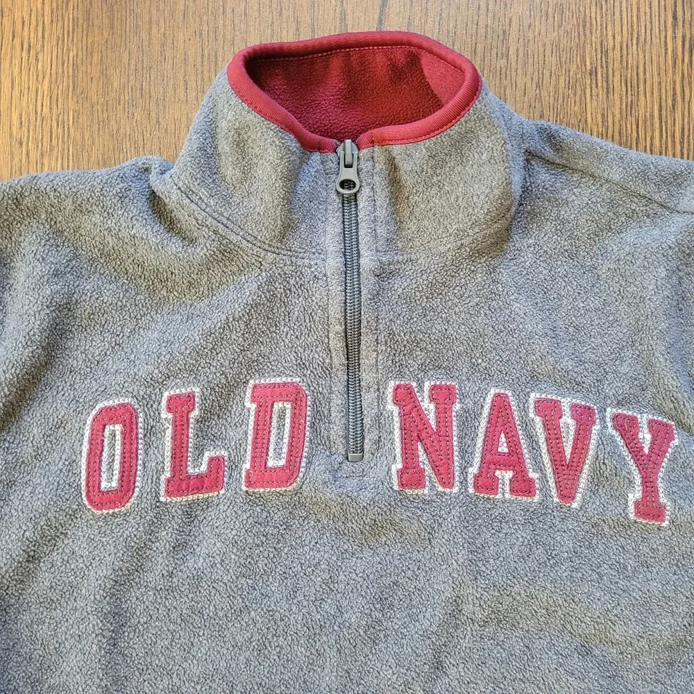 Old Navy Gray Red Fleece Logo Quarter Zip Pullover with Pockets Size Boy's Large
